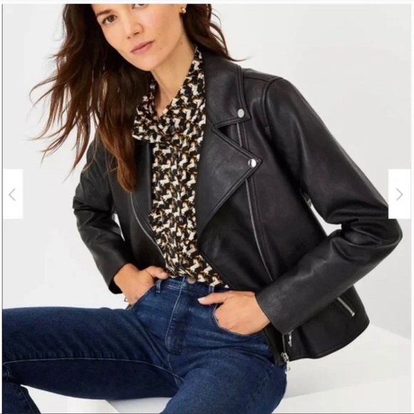Ann Taylor Black Pebbled Leather Moro Jacket in Size 8, New, never worn - Picture 4 of 6